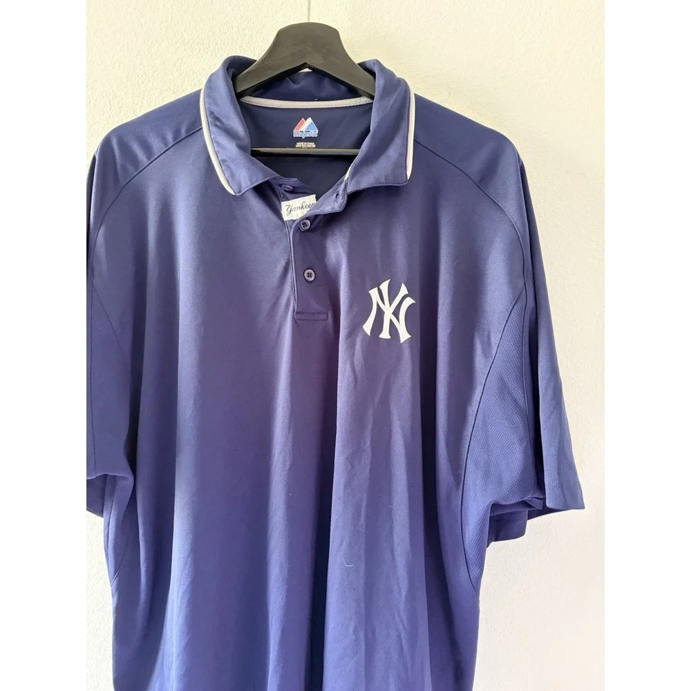 Majestic New York Yankees Polo Shirt Mens 2XL Blue MLB Baseball Golf Jersey